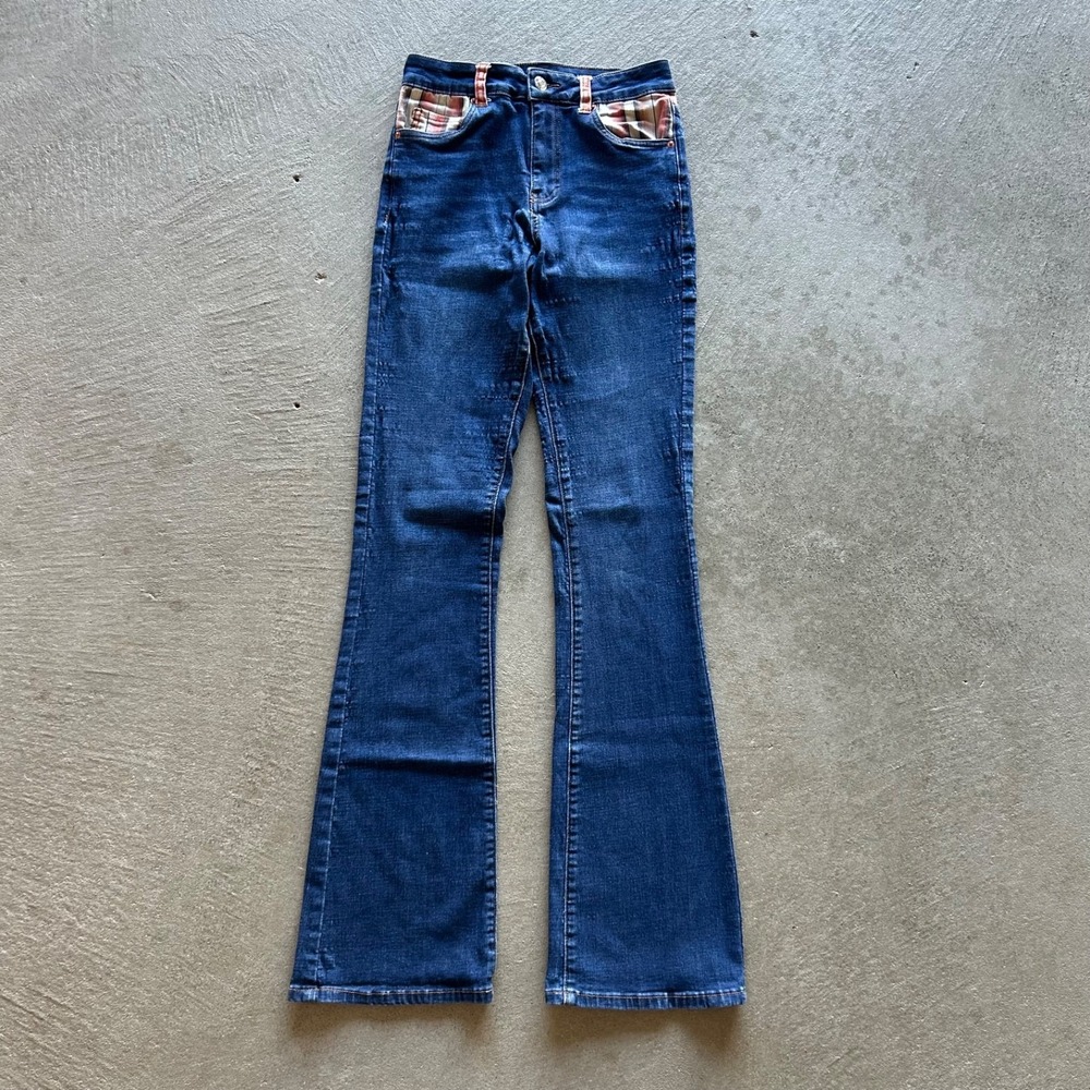Vintage 70s Ranch Dress'n Flare Jeans Womens 25x34 Blue Serape Western Bootcut
